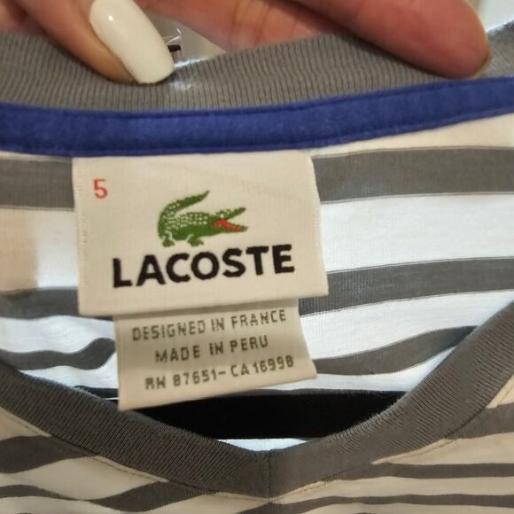 Lacoste Women's V-Neck Short Sleeve Striped Shirt Size 5 - Picture 3 of 4